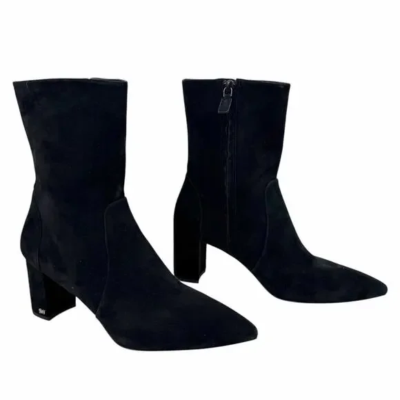 Stuart Weitzman Renegade Suede Block Heel Ankle Boots Black Size 11